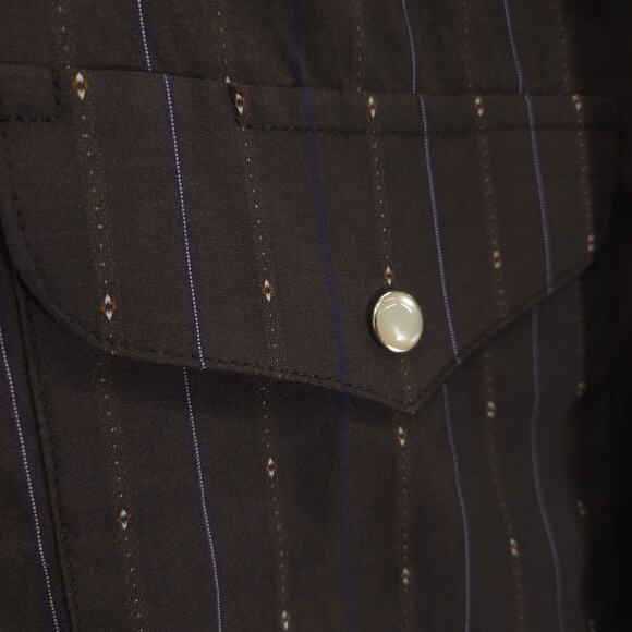 Panhandle Shirt Mens 18-35 Big Brown Striped Western Long Sleeve Pearl Snap - Picture 4 of 14